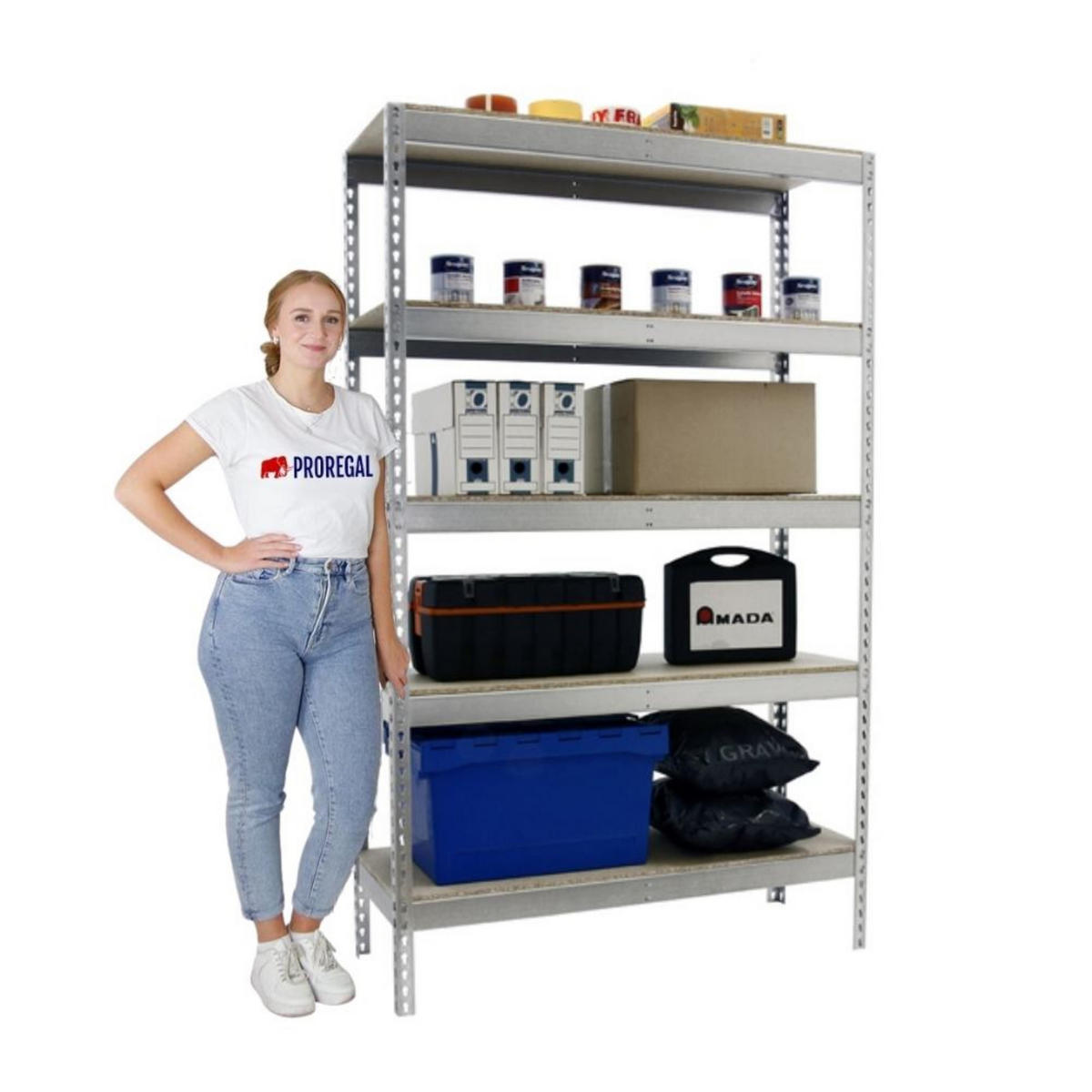 SCHWERLASTREGAL Wood Beast Five HxBxT 200 x 240 x 60 cm 5 Ebenen Fachlast 400 kg Verzinkt - Silberfarben, Metall (240/200/60cm) - PROREGAL