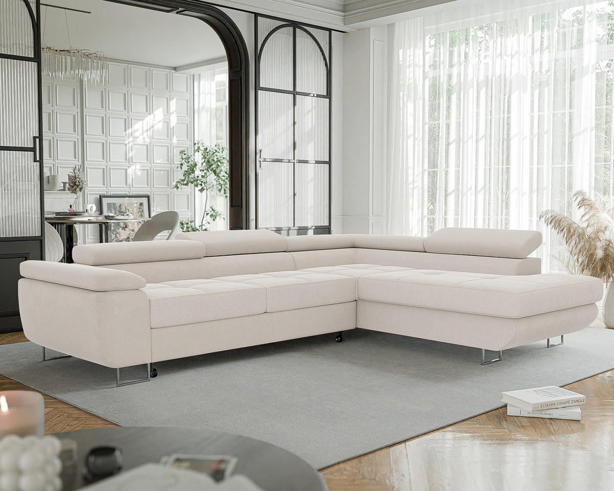 ECKSOFA ANTON mit Schlaffunktion und Bettkasten Creme - Creme, Holzwerkstoff/Kunststoff (274/203cm) - Idohome