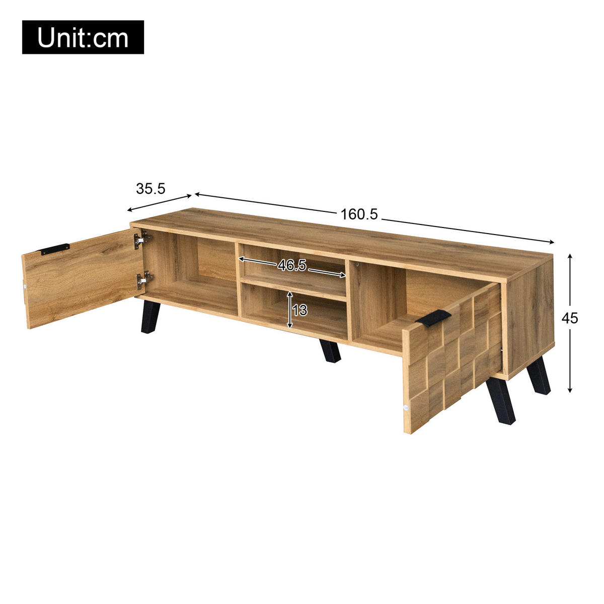 LOWBOARD 160,5/35,5/45 cm aus Spanplatte mit 2 Türen und 2 offenen Fächern Holzfarbe - Naturfarben, Holzwerkstoff (160.5/45/35.5cm) - Modenvie