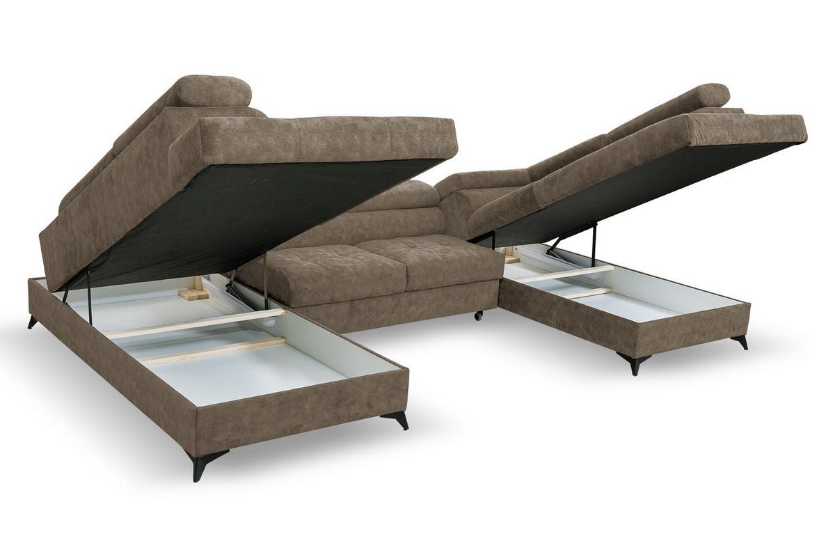 WOHNLANDSCHAFT Palermo in U-Form, braun, Stoff Sally, mit Schlaffunktion und zwei Bettkästen, 345 x 202 cm - Braun, Kunststoff (345/87/202cm) - Margaret Hadas24