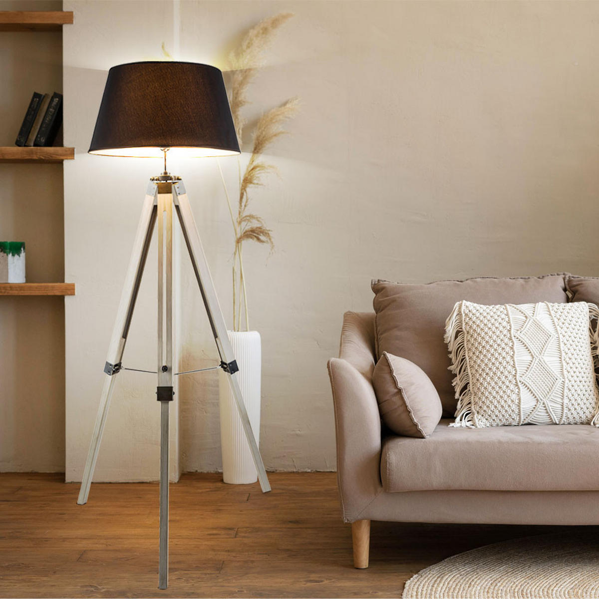 LED STEHLEUCHTE MAREEN Naturholz Grau - Grau, Holz (6/11.2/145cm)