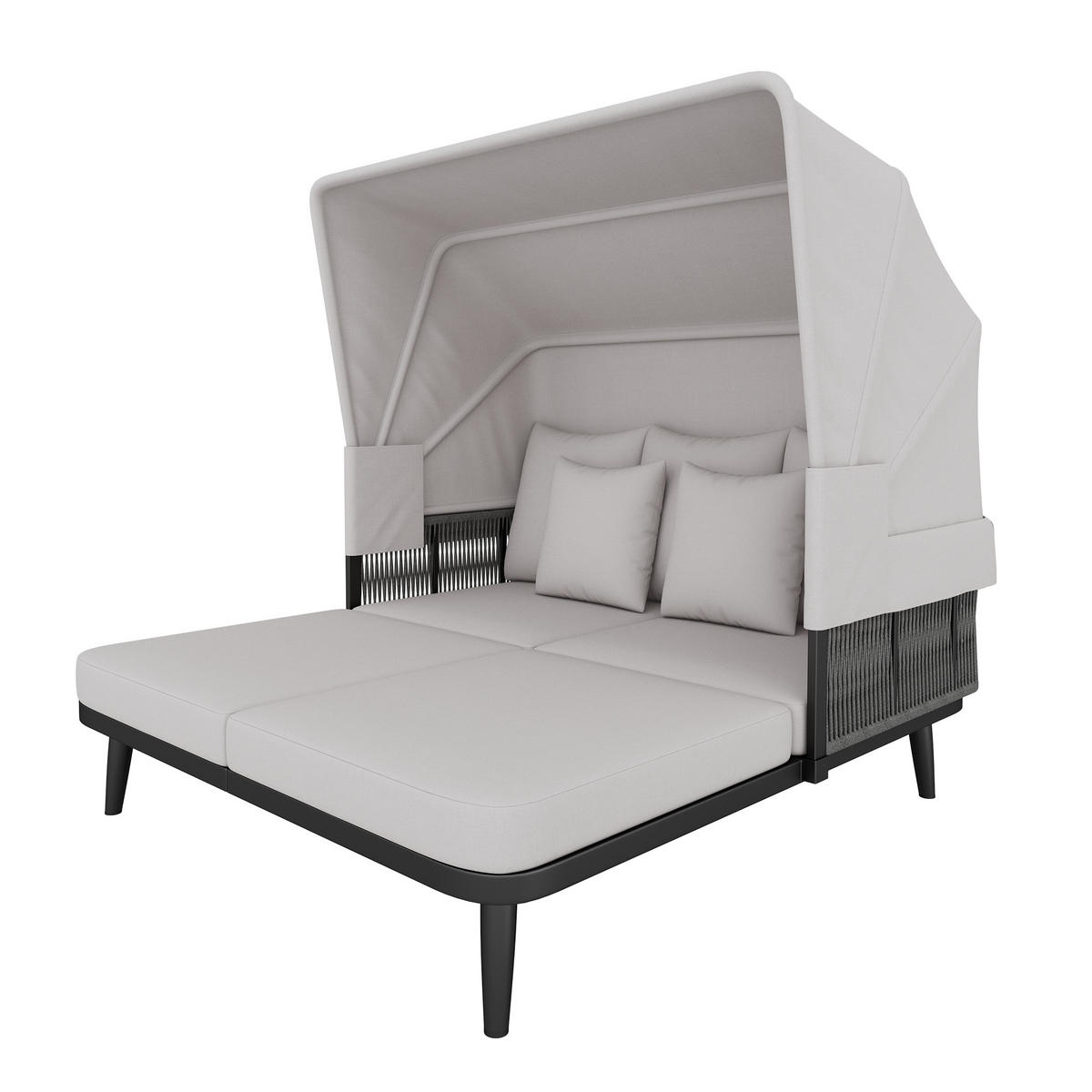 SONNENLIEGE aus Polyester 146x151x145cm in Grau mit einziehbarer Markise - Grau, Textil (152/145/146cm) - Modfu