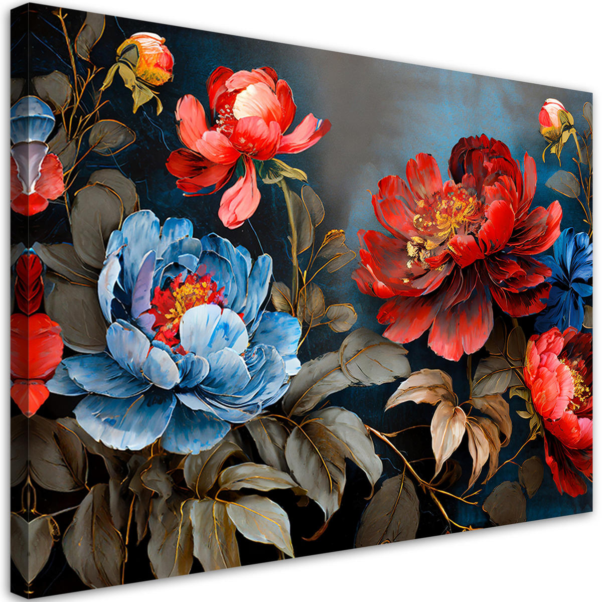 WANDBILD gemalte blumen botanik natur - Rot, Textil (60/40cm) - Feeby