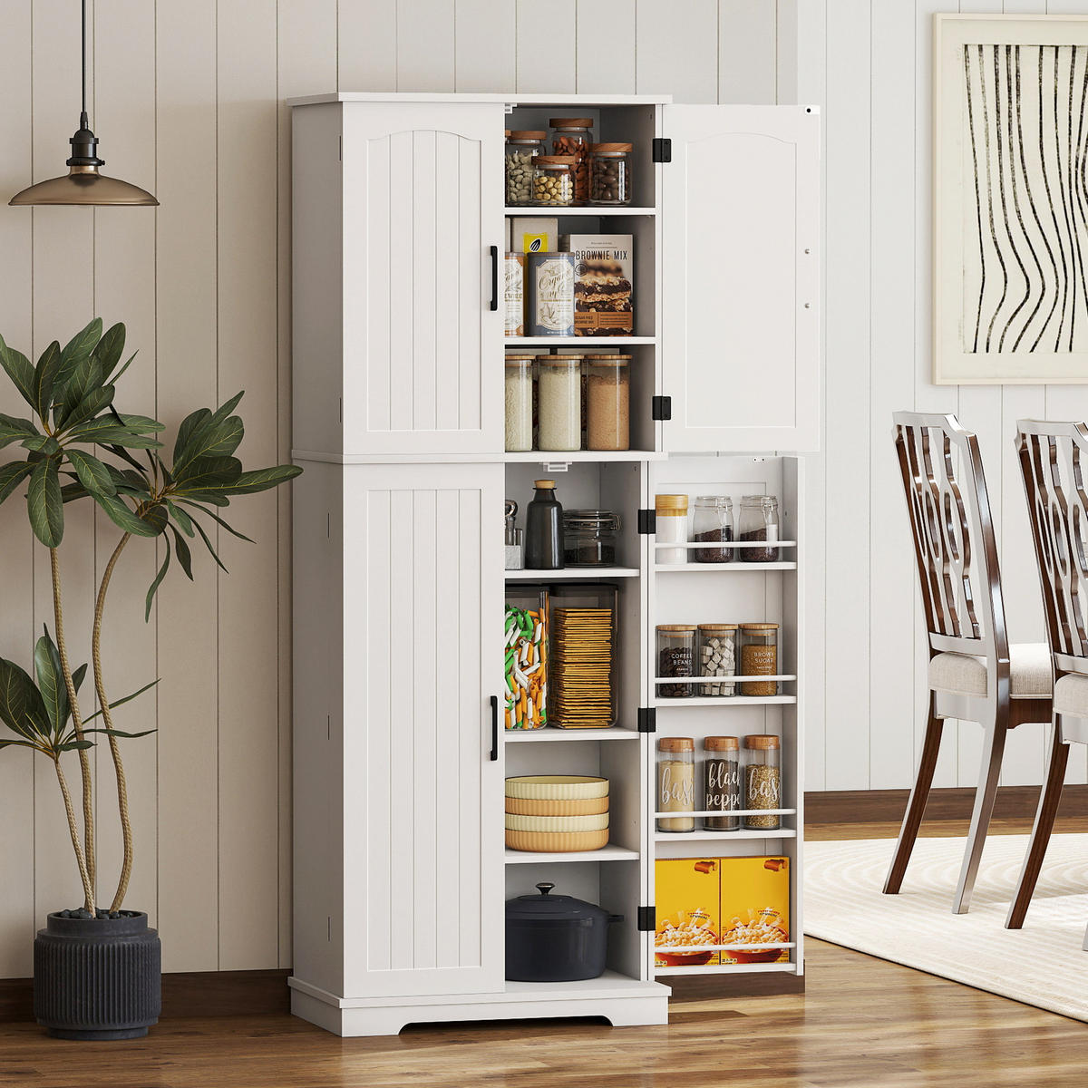 MEHRZWECKSCHRANK DE-11276 4 Türen, 10 Fächer Weiß - Weiß, Holzwerkstoff (35/162/60cm) - ComfortXL