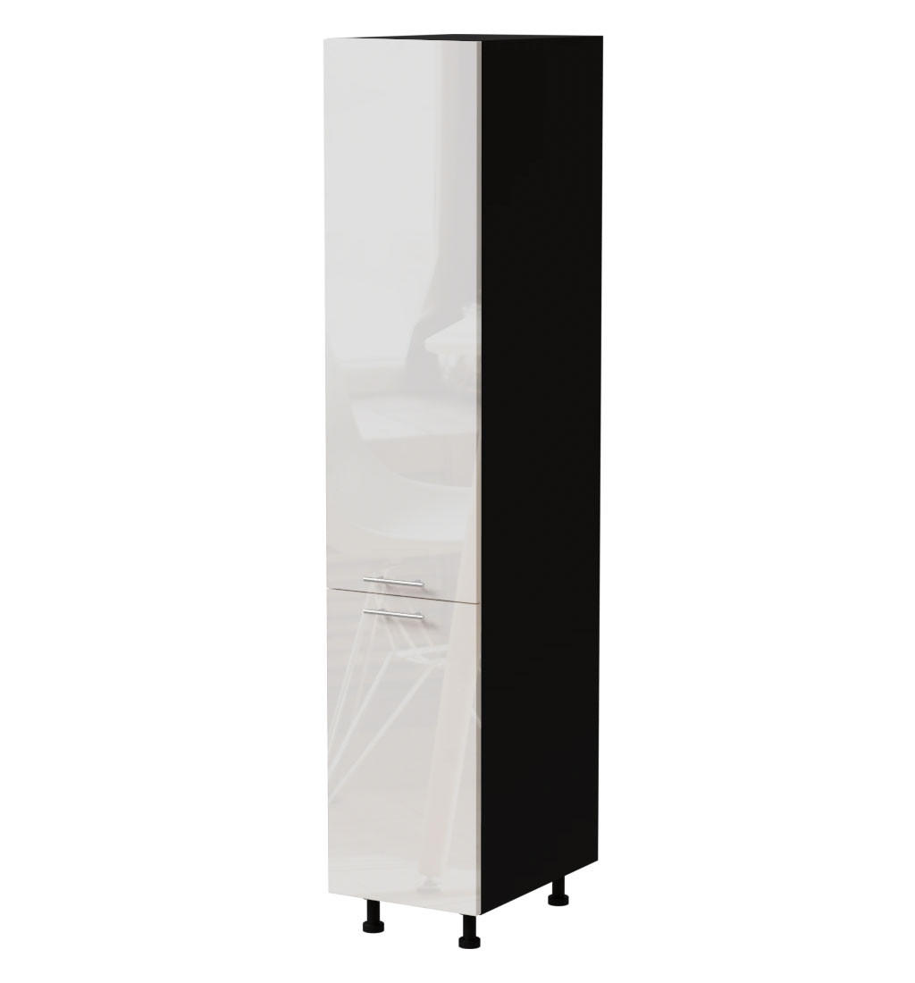 Feldmann-Wohnen Apothekerschrank Weiß Hochglanz, Schwarz 40x207x59 cm
