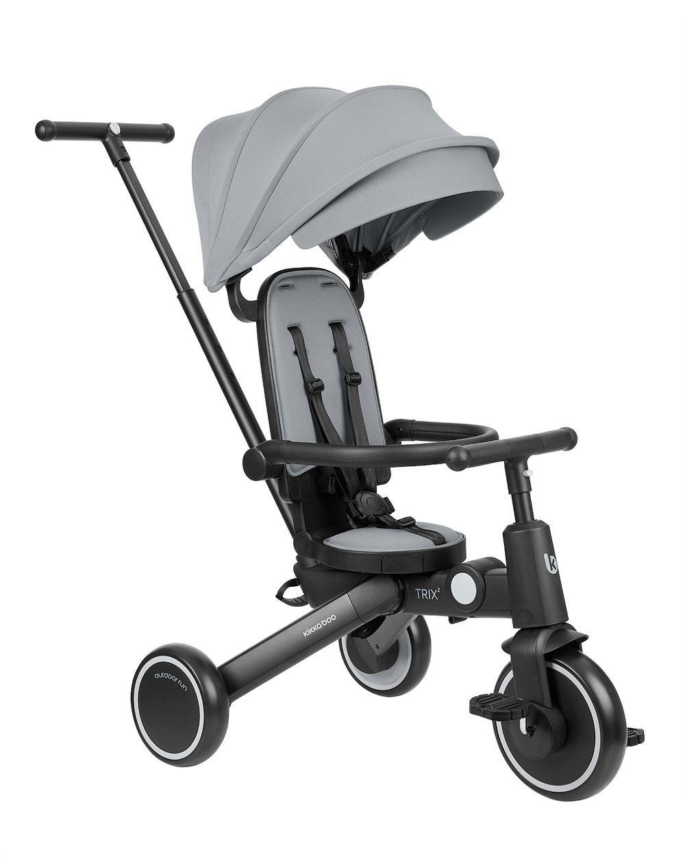 DREIRAD 5 in 1 Trix 2 grau zusammenklappbar, verstellbare Rückenlehne, Gurt - Grau, Metall (54/52/98cm) - Kikka boo