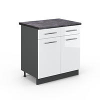 KÜCHENUNTERSCHRANK Fame-Line Weiß Hochglanz 80 cm, AP Anthrazit - Weiß Hochglanz/Anthrazit, Holzwerkstoff (80/82/60cm) - Vicco