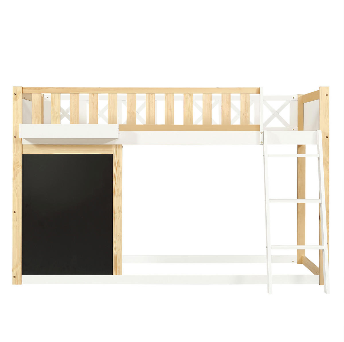 HOCHBETT Kinder 90/200 cm Weiß Natur mit Tafel, Aufbewahrungsbox und Stauraum ohne Matratze - Weiß, Holz (90/200cm) - MIVRAY