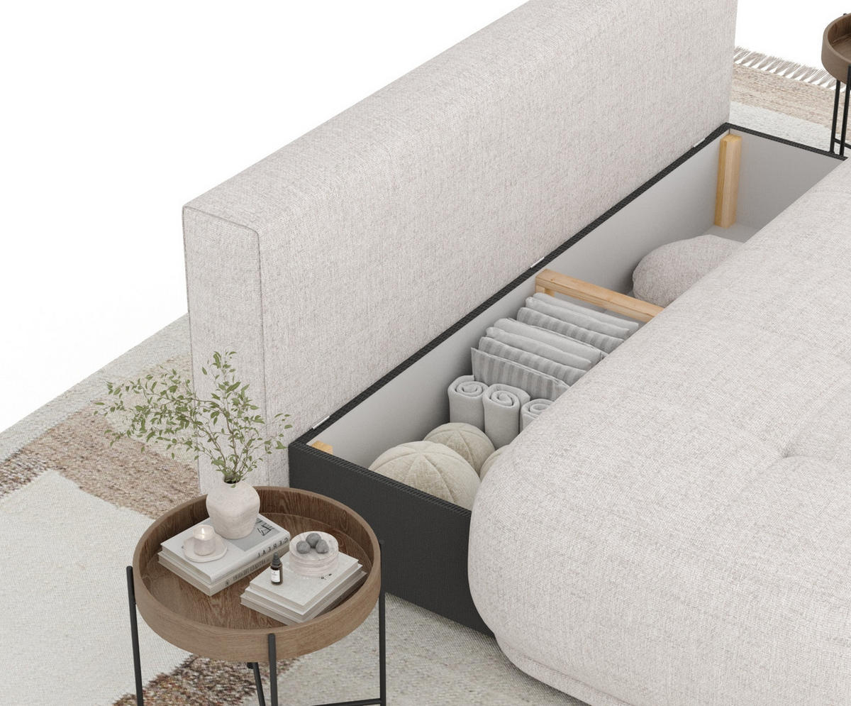 SCHLAFSOFA Cirrus Beige Webstoff - Beige/Schwarz, Holz/Holzwerkstoff (206/95/105cm) - Maison de Reve