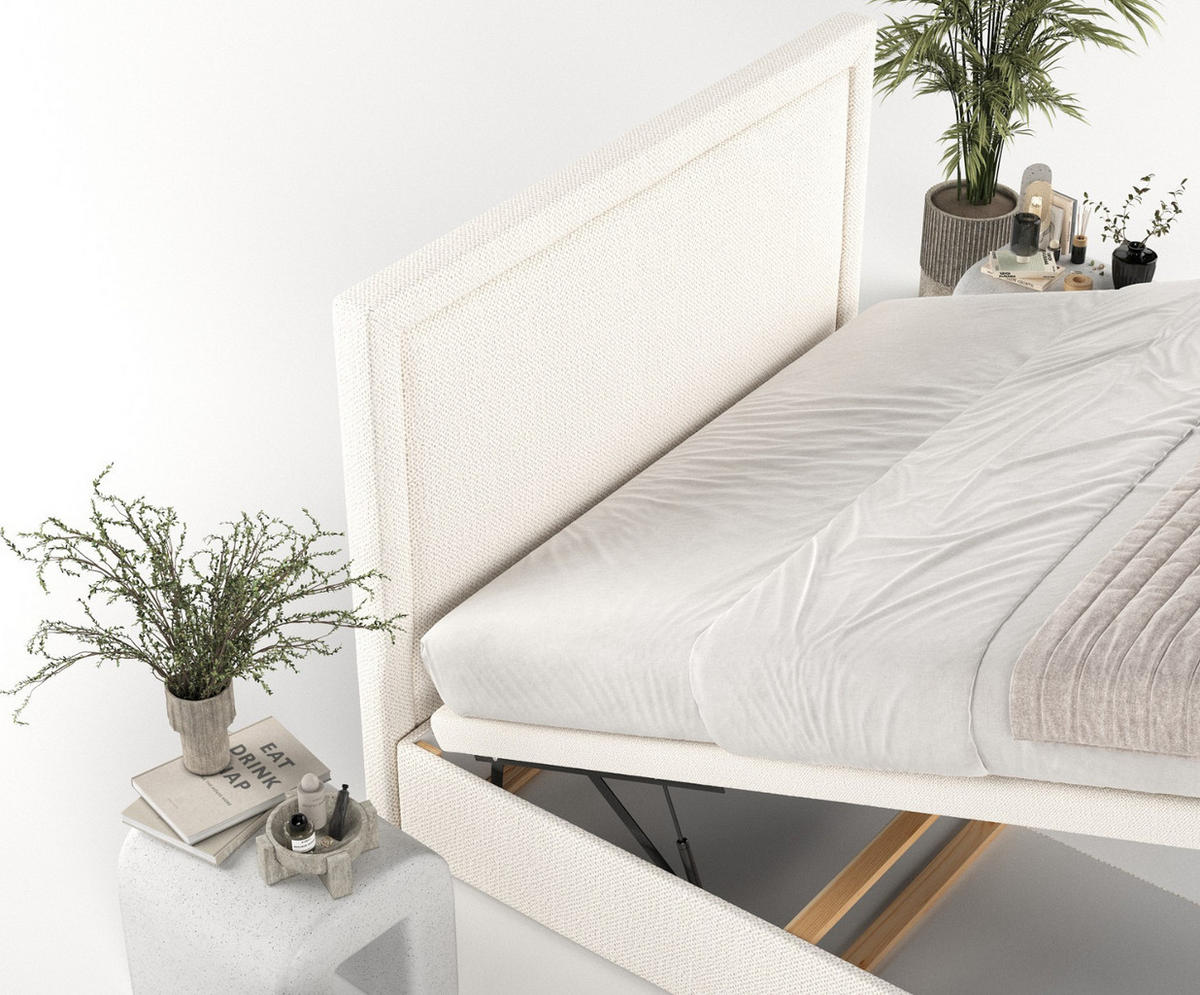 POLSTERBETT Salma mit Stauraum 200/200 cm Creme im Alta Stoff - Creme/Schwarz, Holz/Holzwerkstoff (200/200cm) - AltaBeds