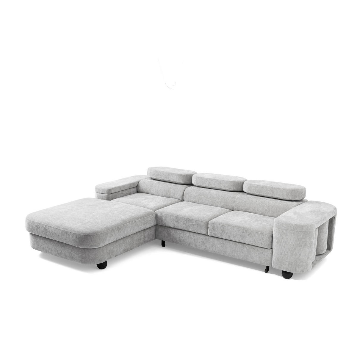 ECKSOFA LOVE L Links mit Schlaffunktion 124x210 Chenille Hellgrau - Hellgrau/Schwarz, Holz/Textil (284/205cm) - Muffo