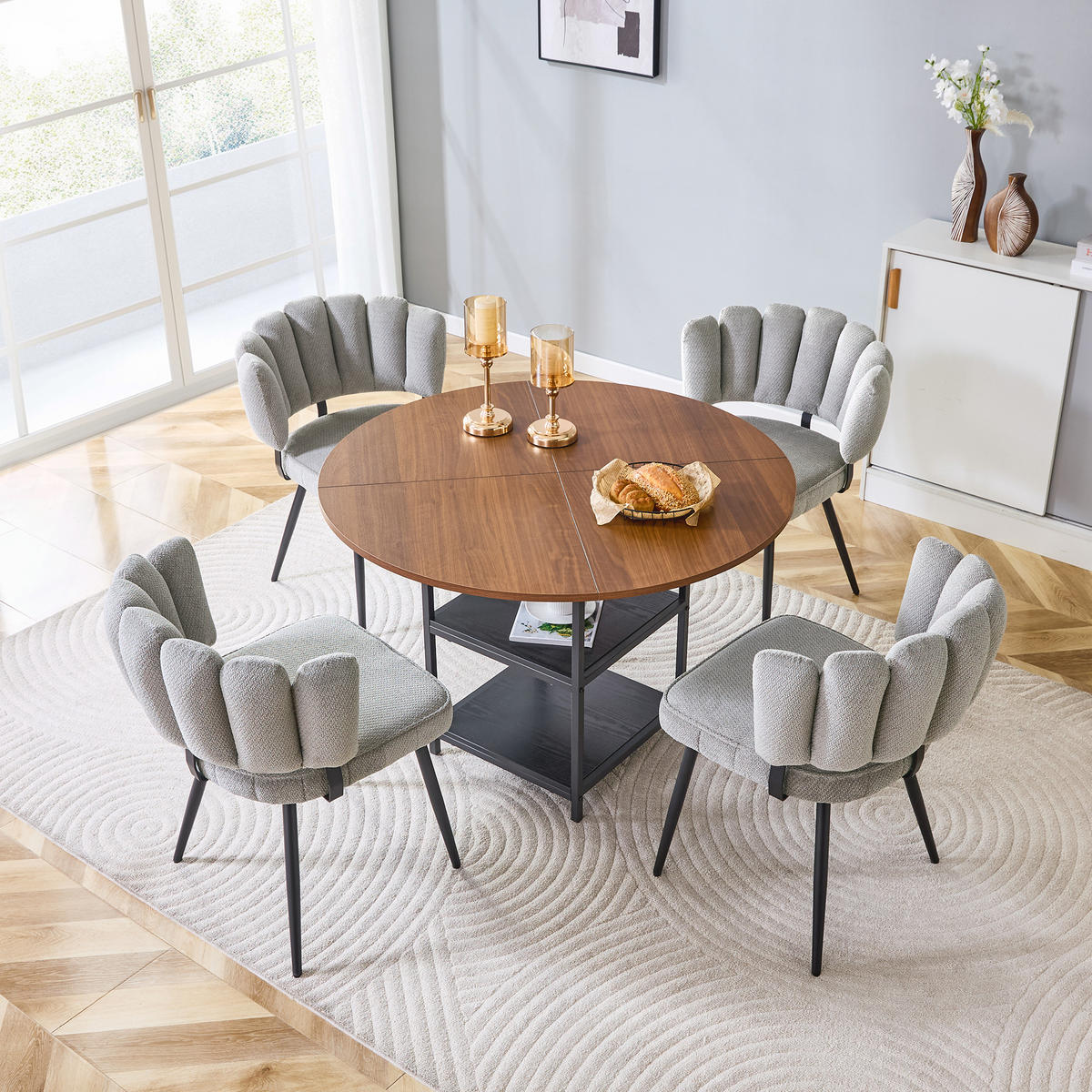 ESSGRUPPE DE-39445 5-teilig, mit doppelter Ablage und 4 Stühlen Grau - Grau, Holzwerkstoff (107/75/107cm) - ComfortXL