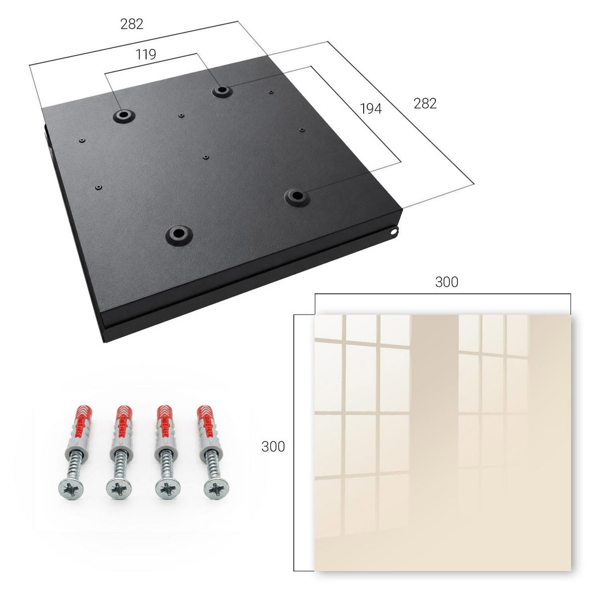 SCHLÜSSELBOX Schwarz 30x30 cm- Türöffnung nach rechts - Cremig - Creme, Metall (30/30/5cm) - TULUP