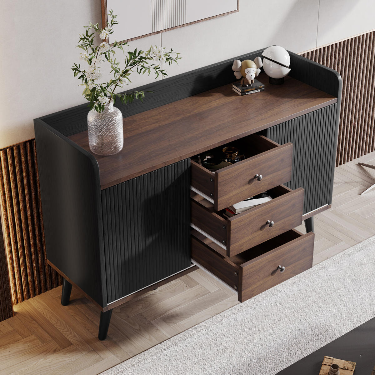 SIDEBOARD Schwarz 117,5/39,5/80 cm - Schwarz, Holzwerkstoff/Metall (39.5/80/117.5cm) - Urban Meuble