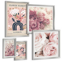 BILDER SET 5er Set - 50x50 cm & 20x30 cm & 40x60 cm Silberner Rahmen - Blumenmuster aus europäischen Städten - Silberfarben, Kunststoff (40/60cm) - TULUP