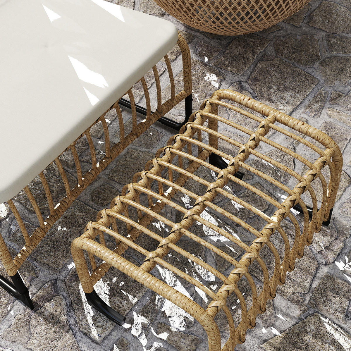 RELAXSESSEL DE-07584 mit Fußhocker, Rattan und UV-beständig Natur - Creme, Kunststoff/Metall (65/80/93cm) - ComfortXL