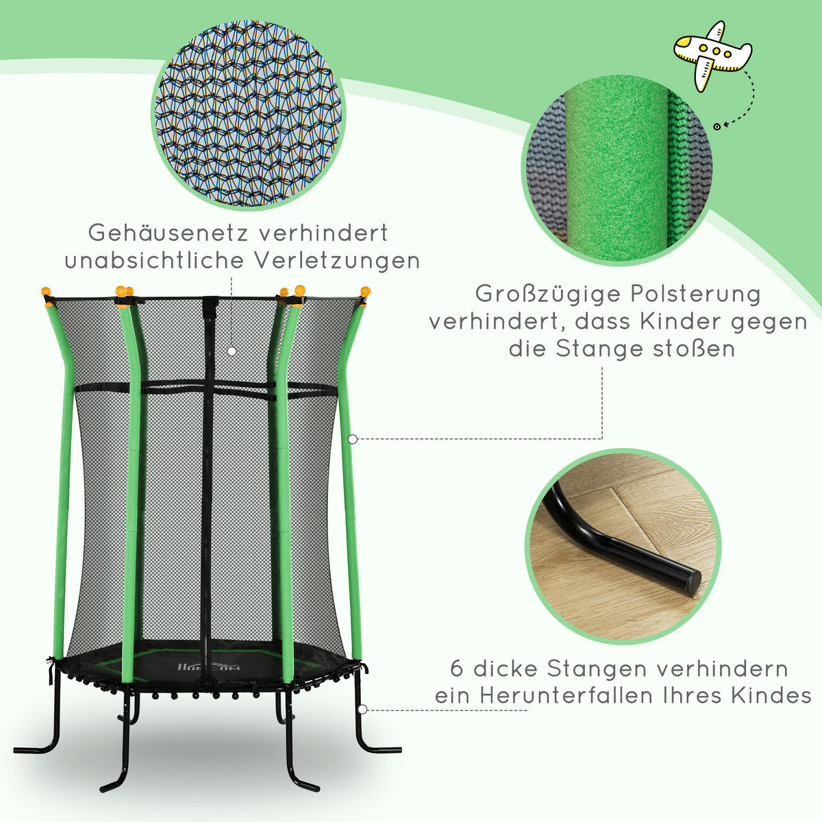 KINDERTRAMPOLIN - Grün, Kunststoff/Metall (163.5/163.5cm) - HOMCOM