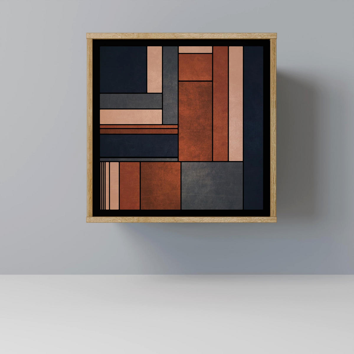 SIDEBOARD INTREPID FORMATION, Eichefarben, 57,5x42x72,5 cm, Schwarze Metallfüße - Eichefarben/Multicolor, Holzwerkstoff/Metall (57.5/72.5/42cm) - SpaceRebels