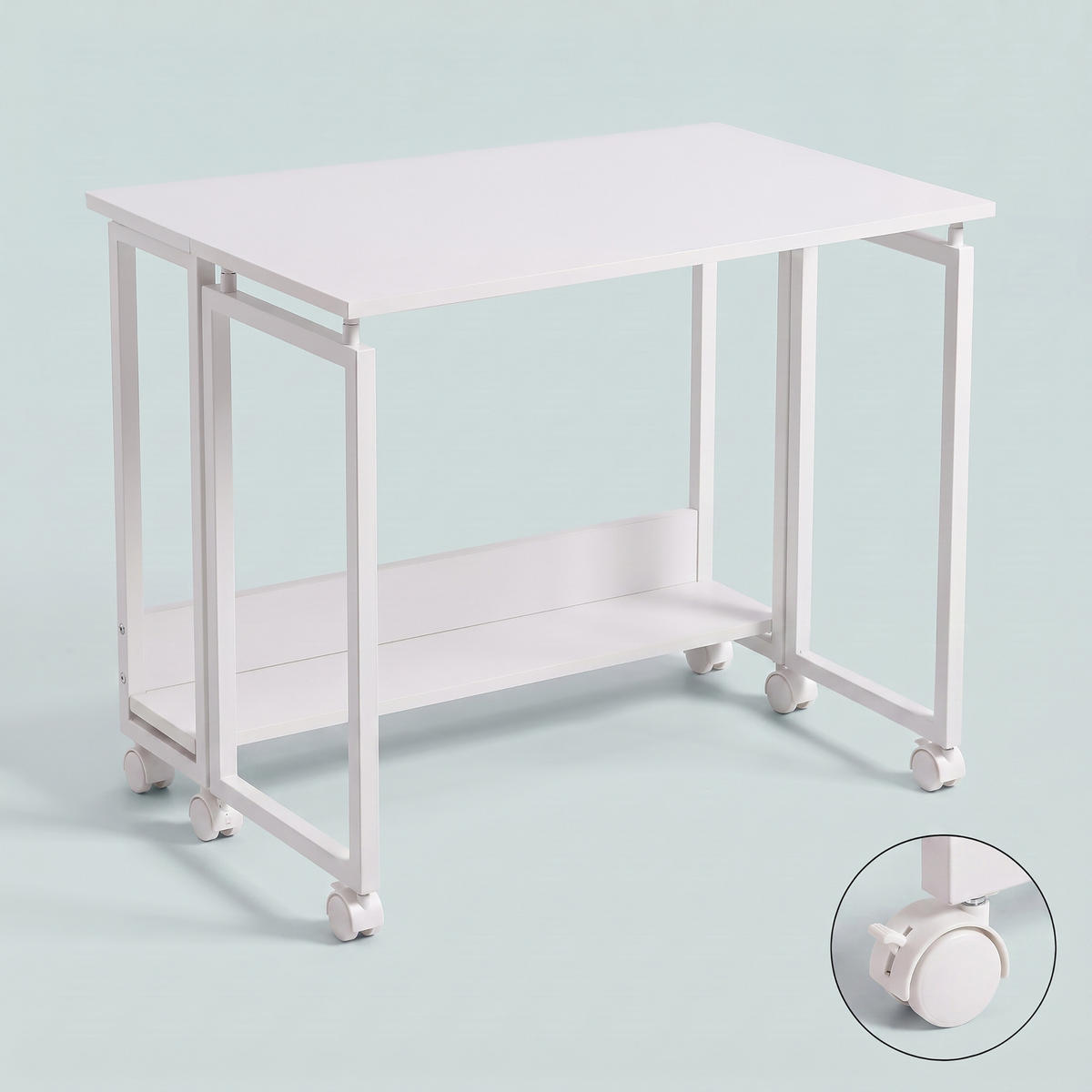 BIROU Alb pliabil cu roți 80x50 cm - alb, material plastic/compozit lemnos (50/80/75cm) - Relaxdays