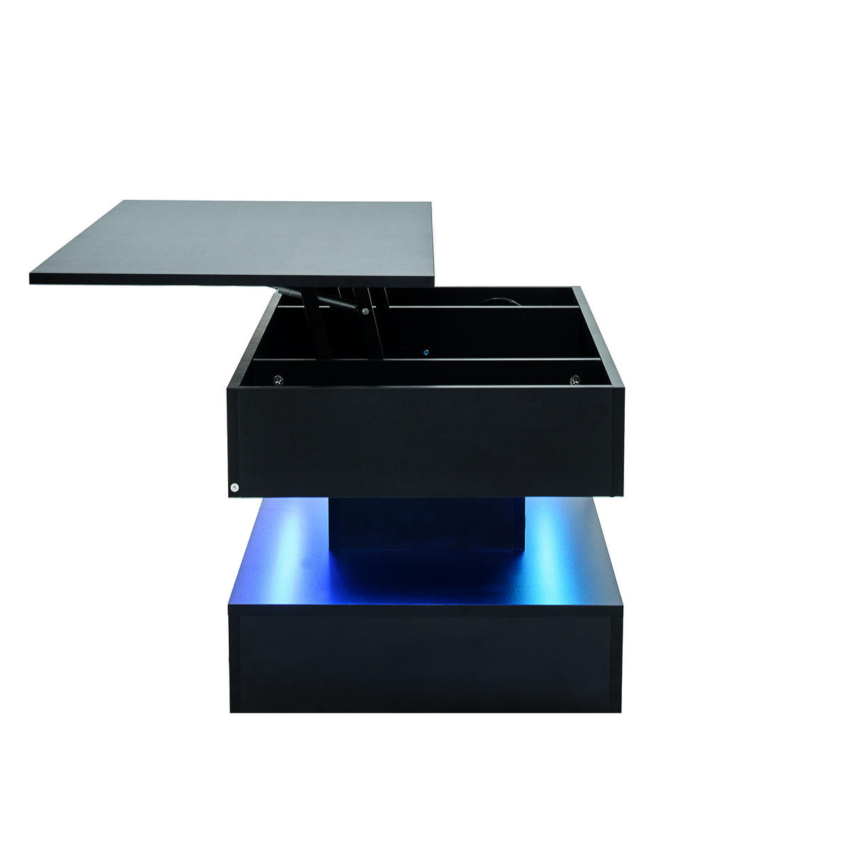 COUCHTISCH 100/50/42 cm schwarz mit LED-Beleuchtung und verstecktem Stauraum höhenverstellbar - Schwarz, Holzwerkstoff (100/50/42cm) - OKWISH