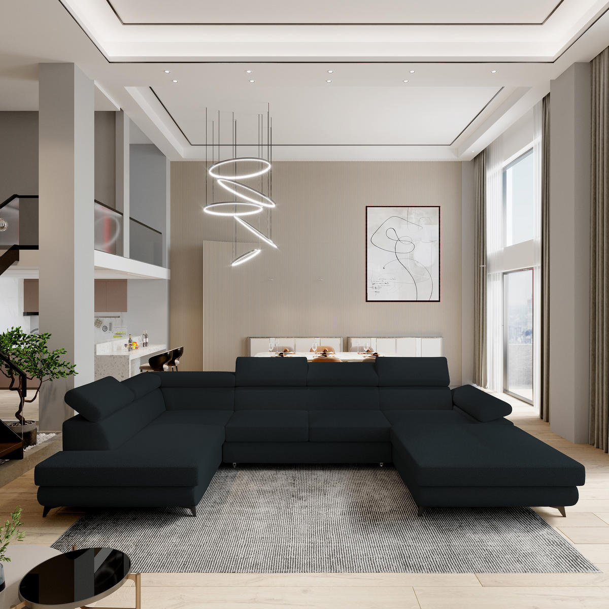 ROHOVÁ SEDAČKA RUBANO černá - černá, kov/dřevo (339/190cm) - MASSENO