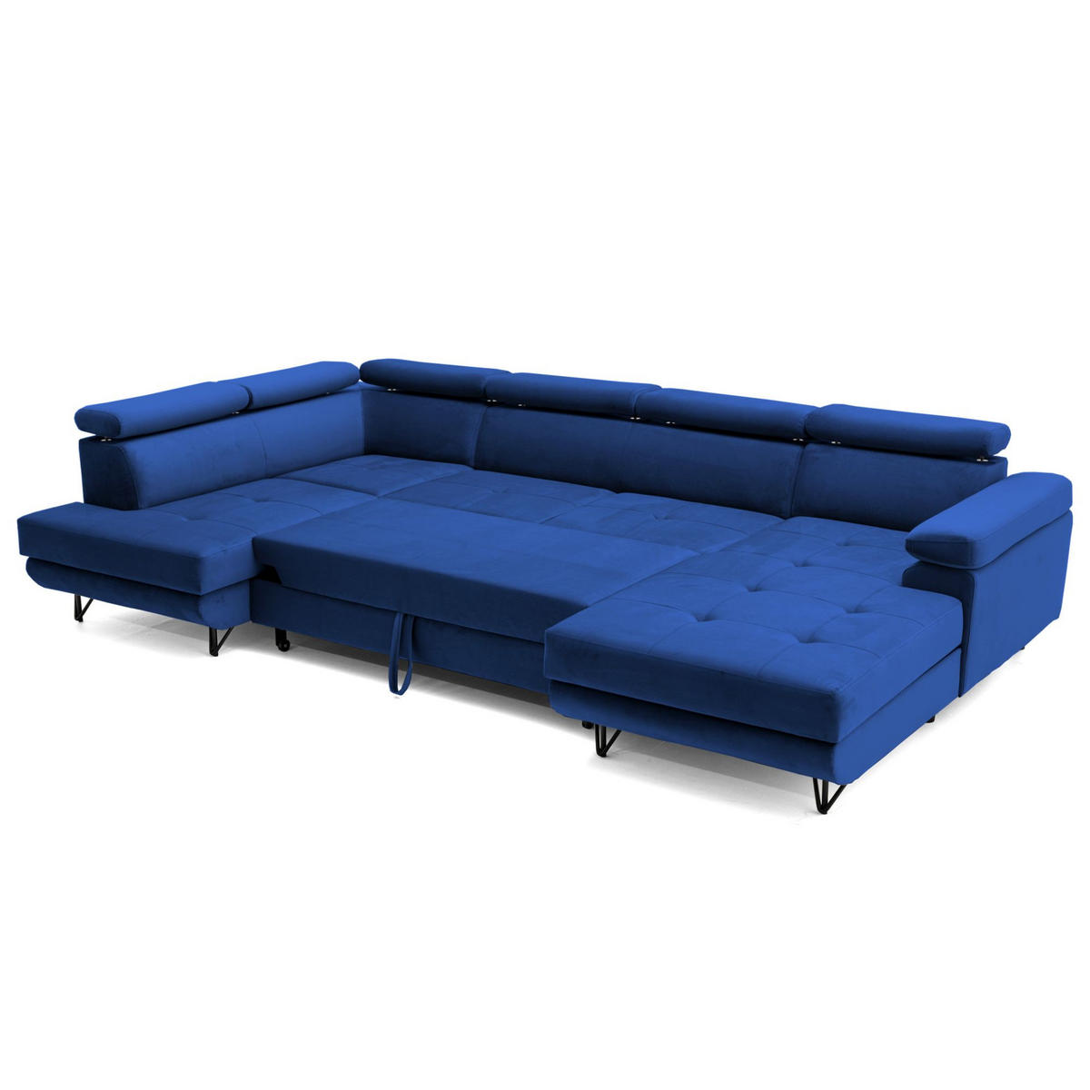 ECKSOFA U-Form JUNIOR U Links mit Schlaffunktion 128x254 Velours Blau - Blau/Schwarz, Holz/Textil (323/90/184cm) - Muffo