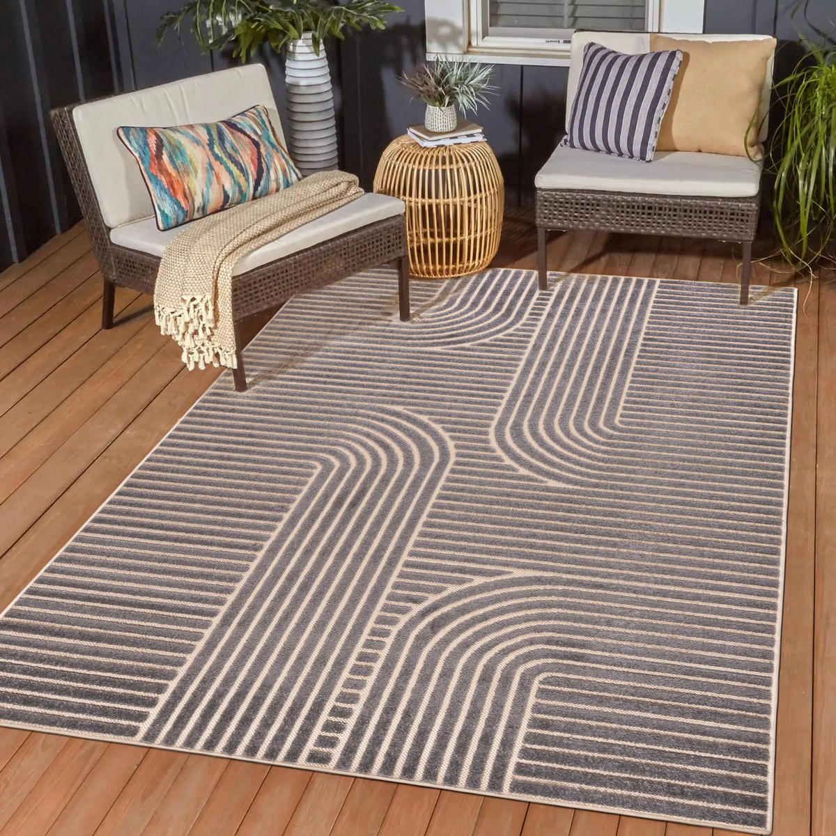 MATTA grå geometrisk - 200 x 300 cm - Cremefärgad/Grå, Textil (200/300cm) - Mazovia