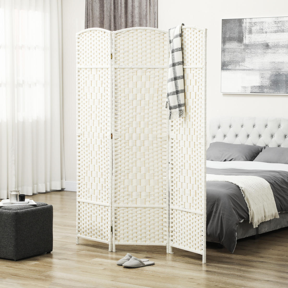 PARAVENT DE-14302 3-teilig, klappbar 135x180 cm Weiß - Weiß, Kunststoff (135/180/1.7cm) - ComfortXL