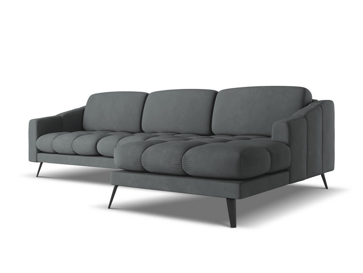 ECKSOFA Rechts Chenille Stoff Grau - Schwarz/Graphitfarben, Textil/Metall (264/160cm) - Makamii