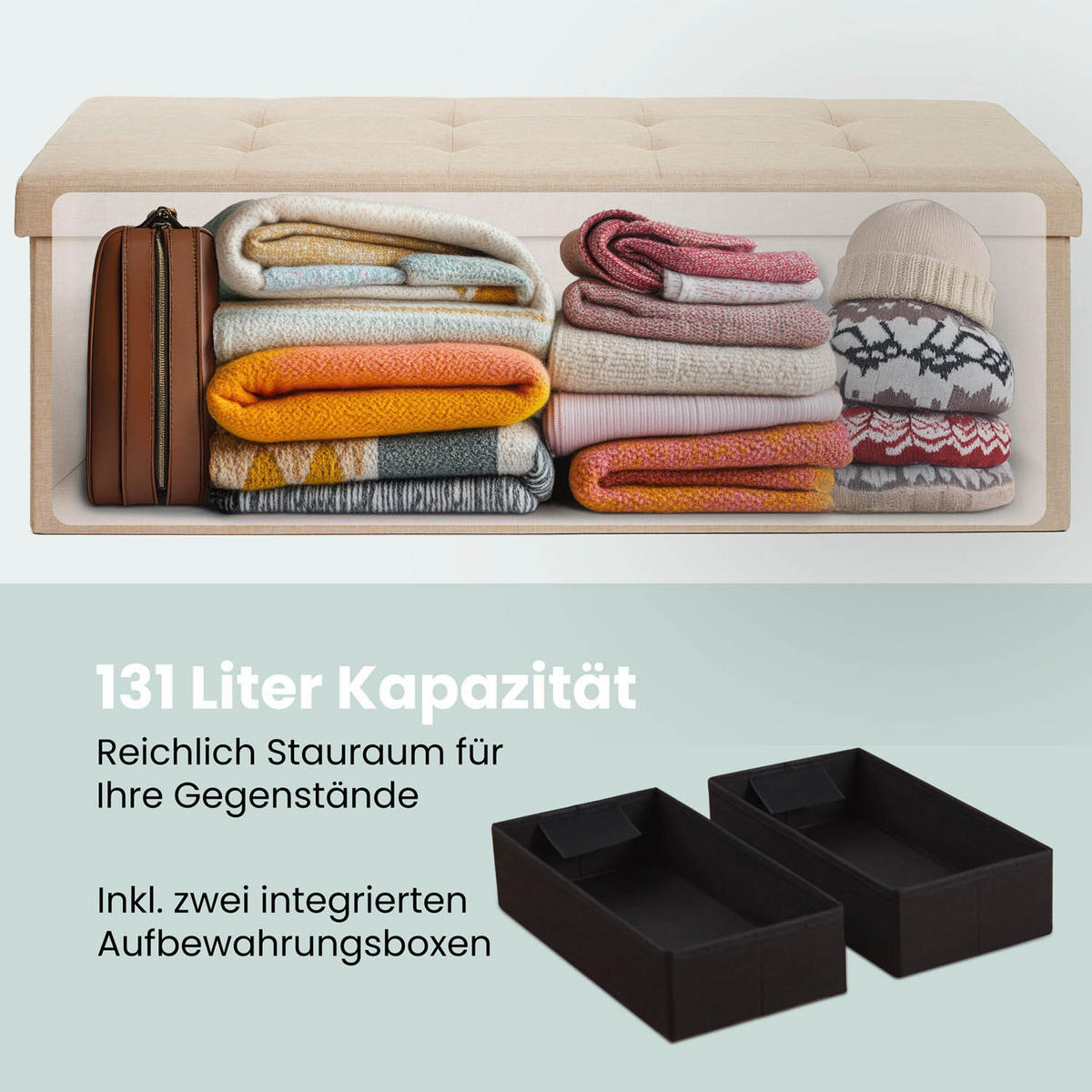 SITZBANK 110/38/38 cm + 2 extra Boxen, Beige - Beige, Kunststoff (38/38/110cm) - Blumtal