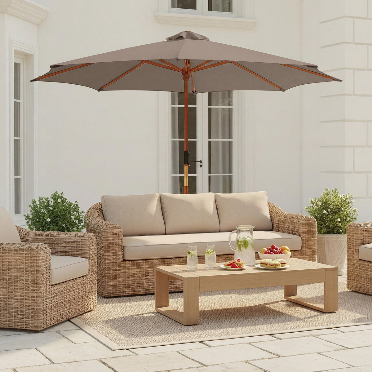 SONNENSCHIRM - Grau - Taupe, Holz/Textil (300/300cm) - home24