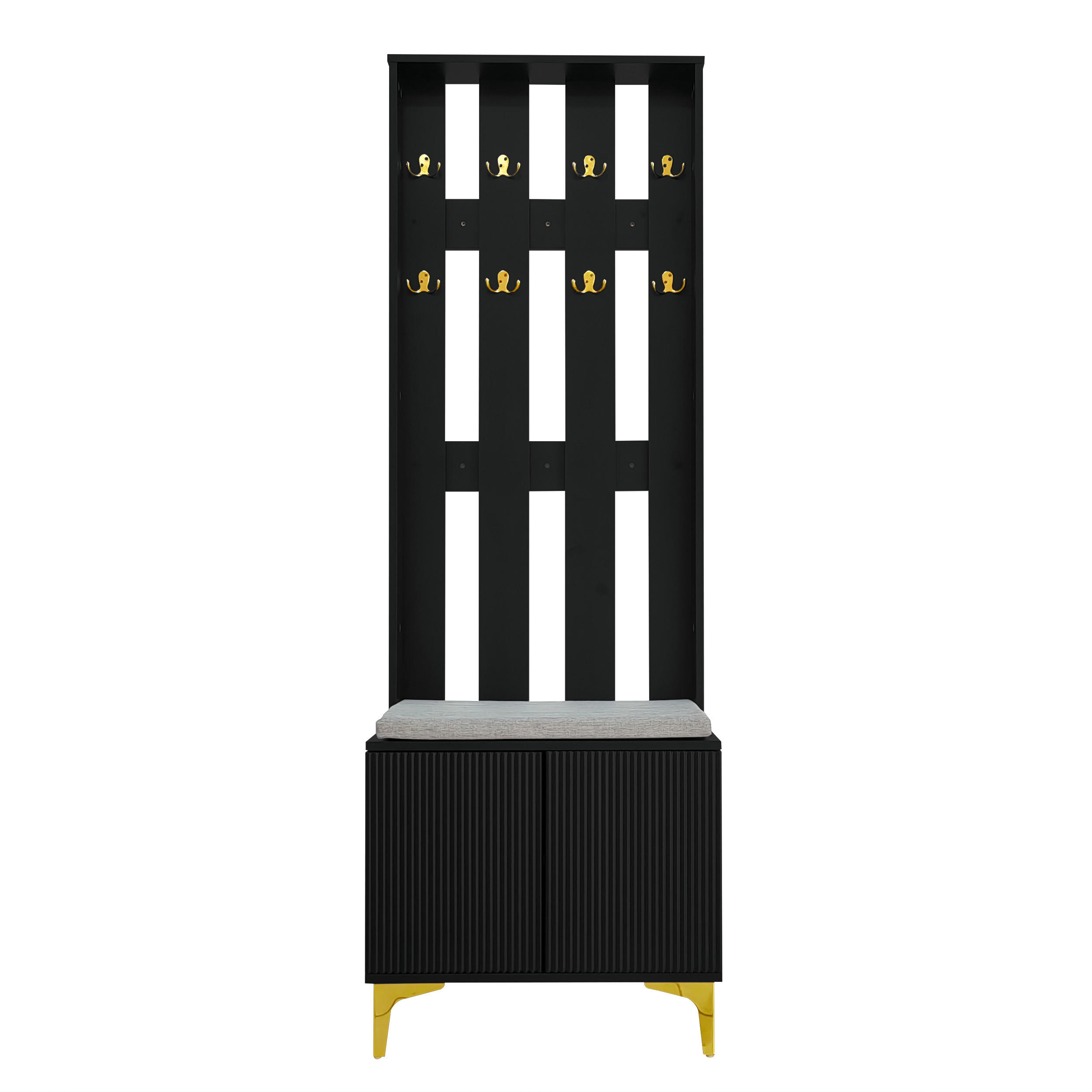 GARDEROBENSET Schuhbank Kissen Haken Weiß - Schwarz, Holzwerkstoff (35.2/180.5/60.5cm) - FLIEKS