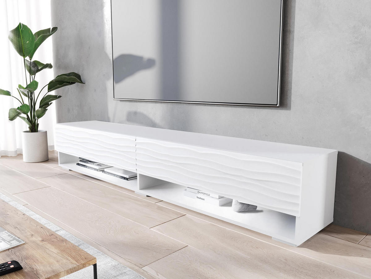 TV-LOWBOARD A180 MDF mit RGB LED Beleuchtung - Alufarben/Weiß, Holzwerkstoff/Kunststoff (180/30/33cm) - MIRJAN24