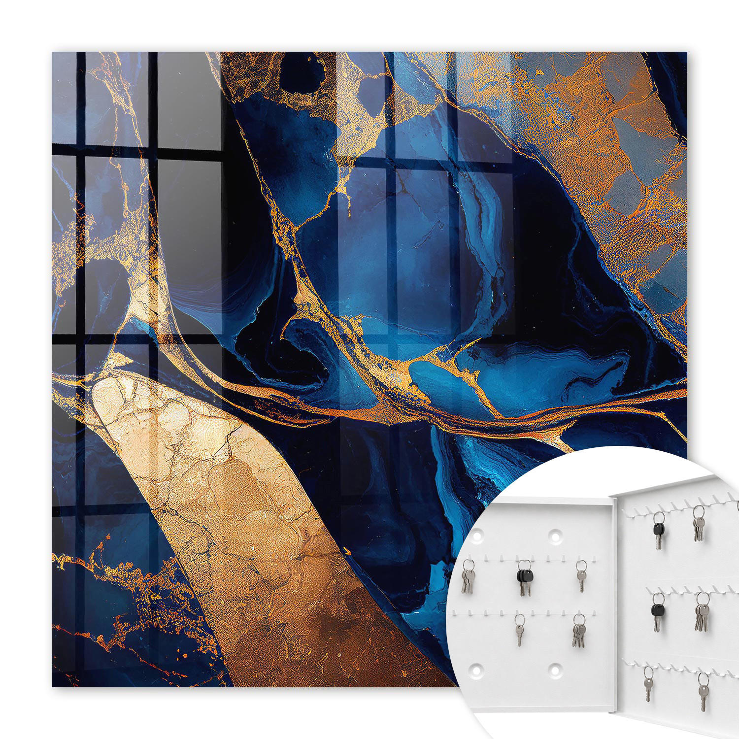 SCHLÜSSELBOX Weiß 30x30 cm – Türöffnung nach rechts - Nachtmarble - Blau, Metall (30/30/5cm) - TULUP