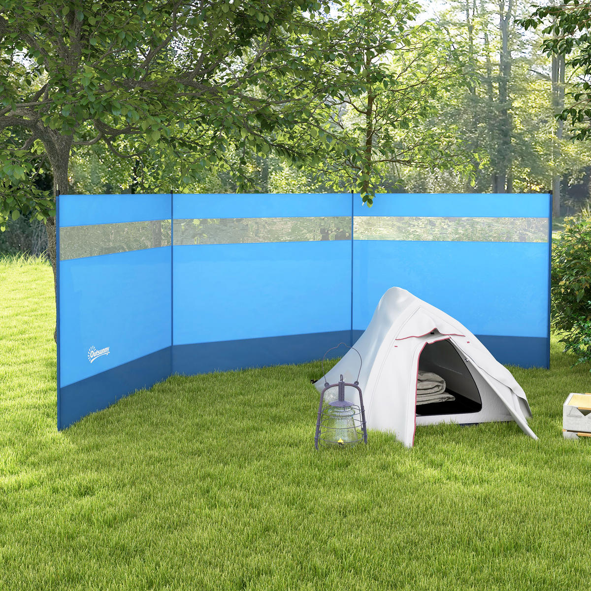 WINDSCHUTZ 3er Set Polyester Stahl Blau - Blau, Kunststoff (1/140cm) - Outsunny