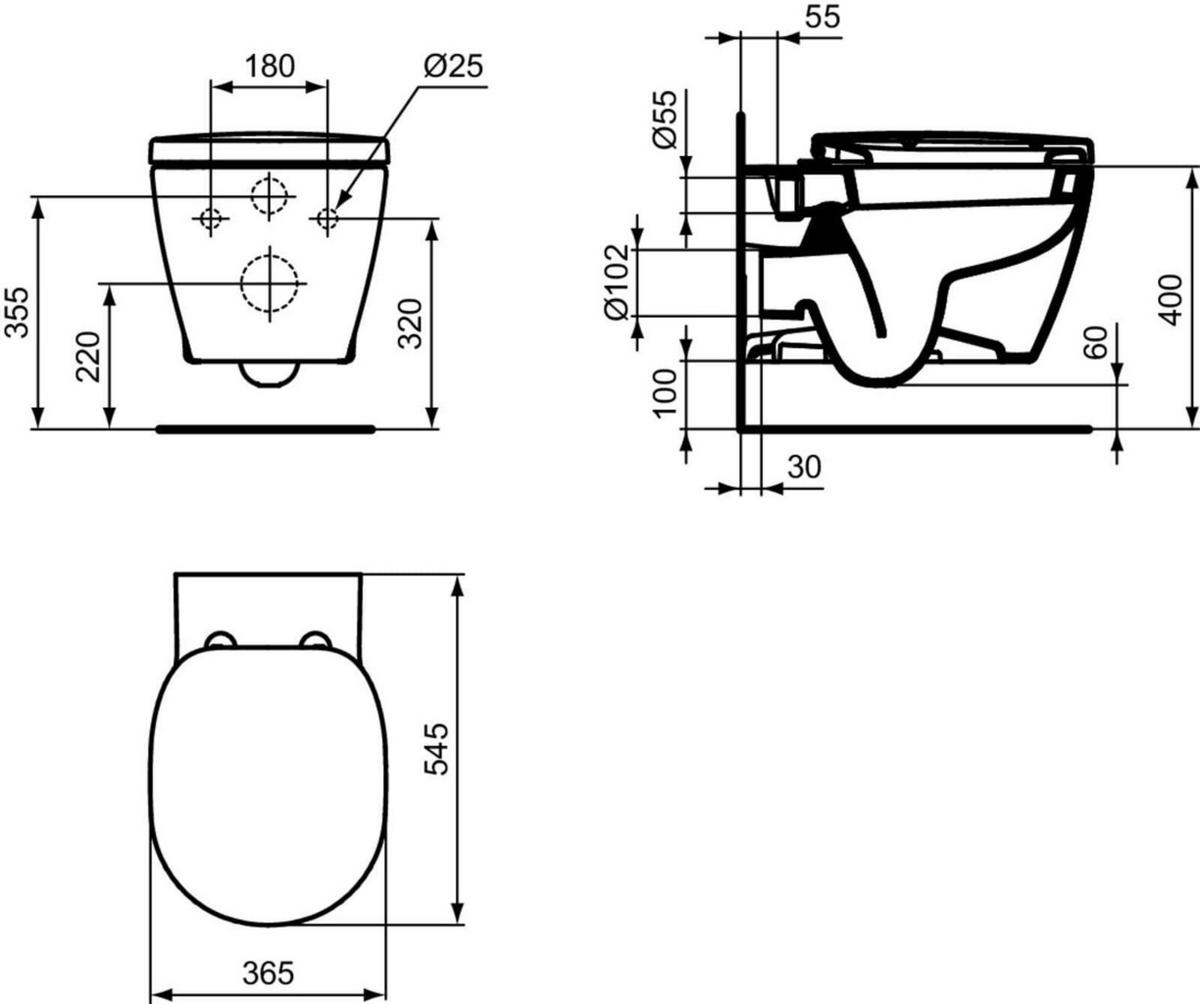 WC-SET MIT ABSENKAUTOMATIK Connect weiß 54,5 x 36,5 x 34 cm - Weiß, Keramik (36.5/34/54.5cm) - Ideal Standard