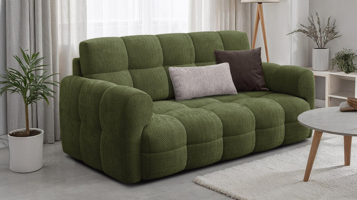 SOFA MELLOW 2,5-Sitzer, olive - Schwarz/Grün, Holz/Textil (183/87/98cm) - Courtois Laville