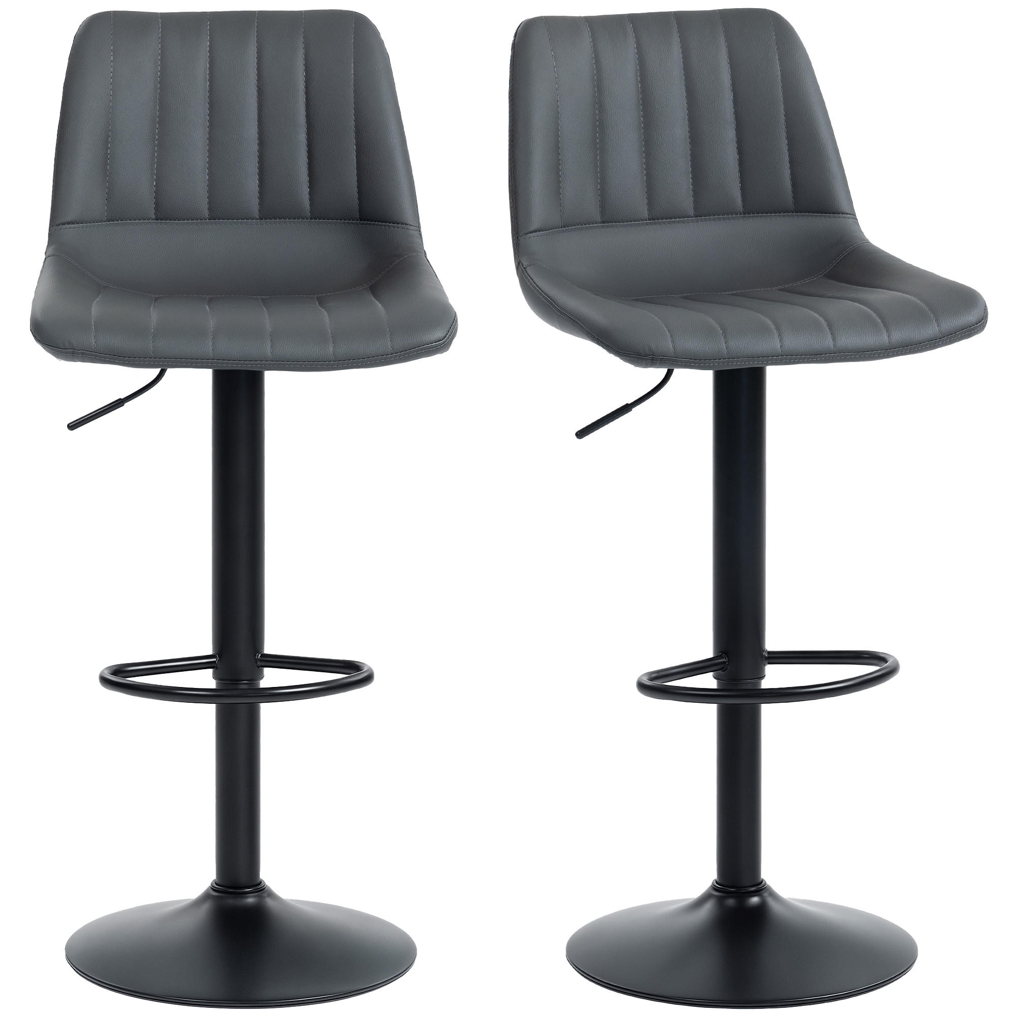BARHOCKER 2er-Set 91-111 cm Höhenverstellbarer mit Fußring - Dunkelgrau/Schwarz, Kunststoff/Textil (49.5/111/43cm) - HOMCOM