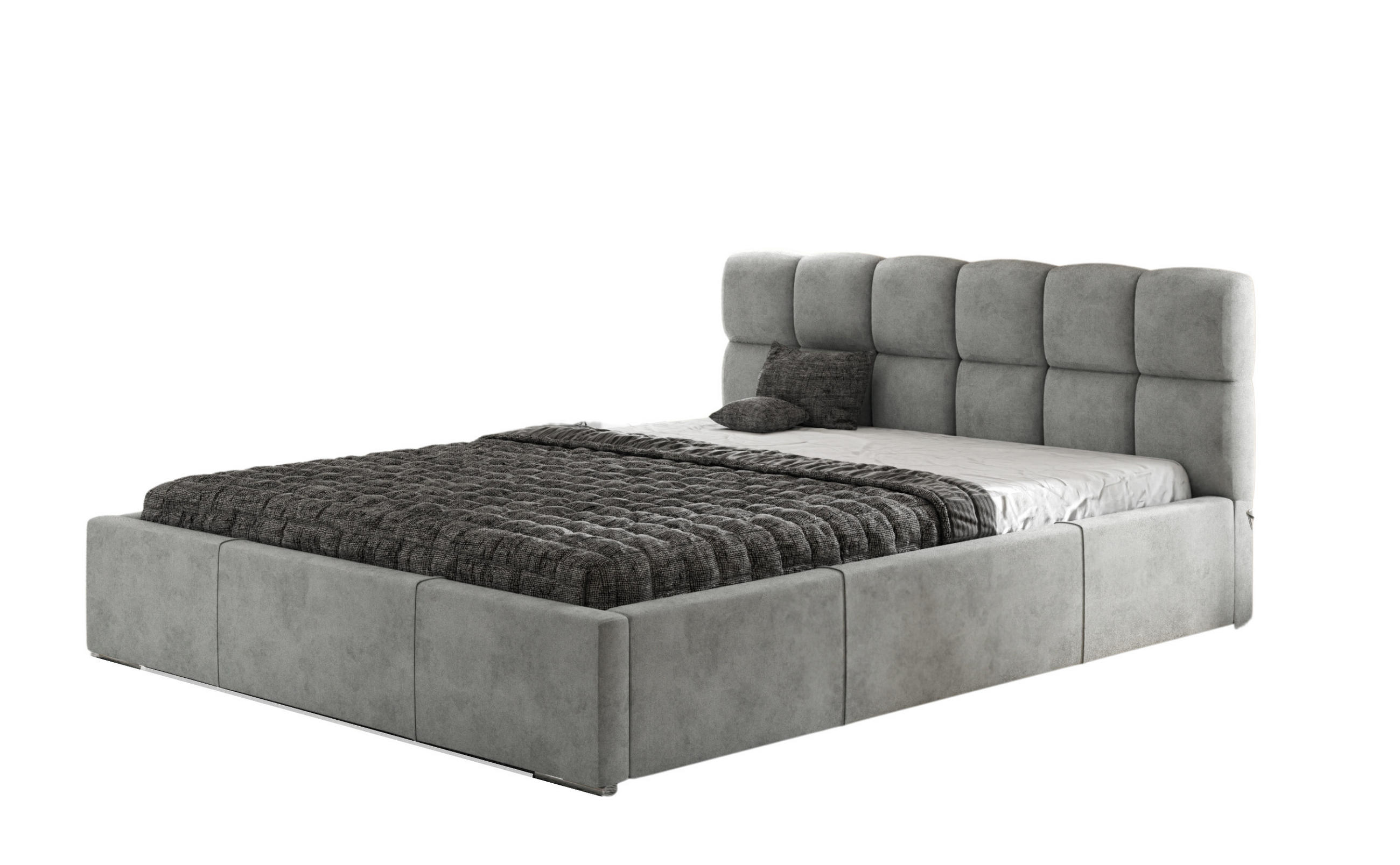 POLSTERBETT MALTA mit Kopfteil, 140 x 200 cm, Doppelbett mit Bettkasten und Lattenrost aus Metall, Velourstoff: Grau - Grau, Holz/Textil (140/200cm) - Agmat-Furniture