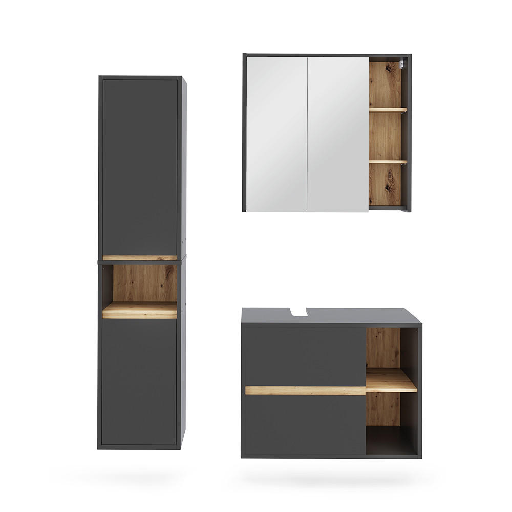 SET MOBILIER BAIE Viola, Gri/Stejar artizanal, 3 piese