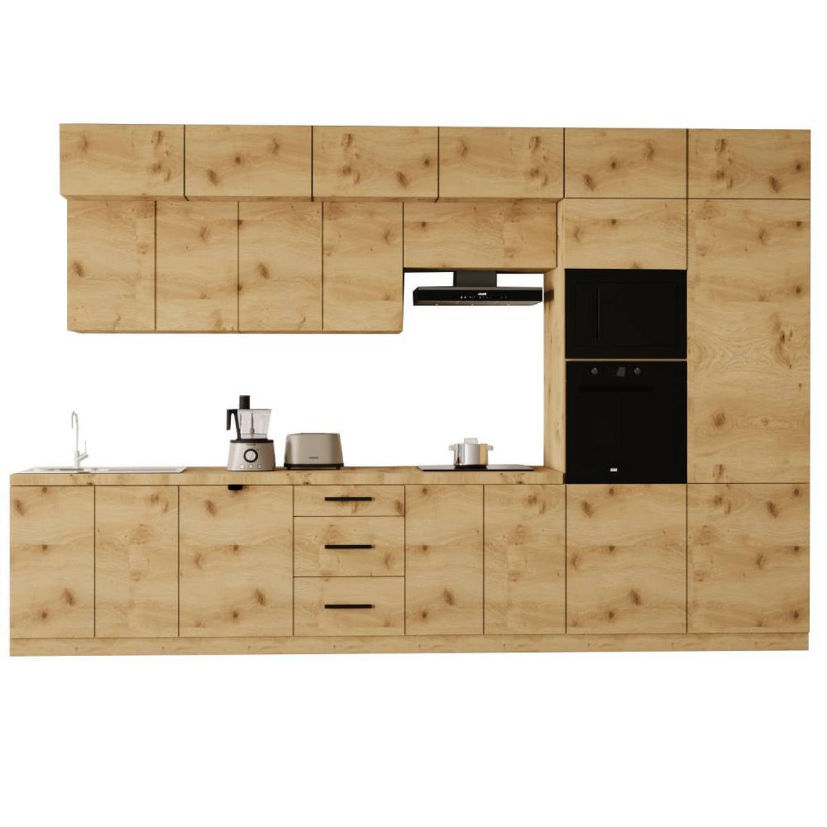 KÜCHENZEILE 400 cm - Langen KL9-M400 in Artisan Eiche - Eiche Artisan, Holz (400/248/58cm)