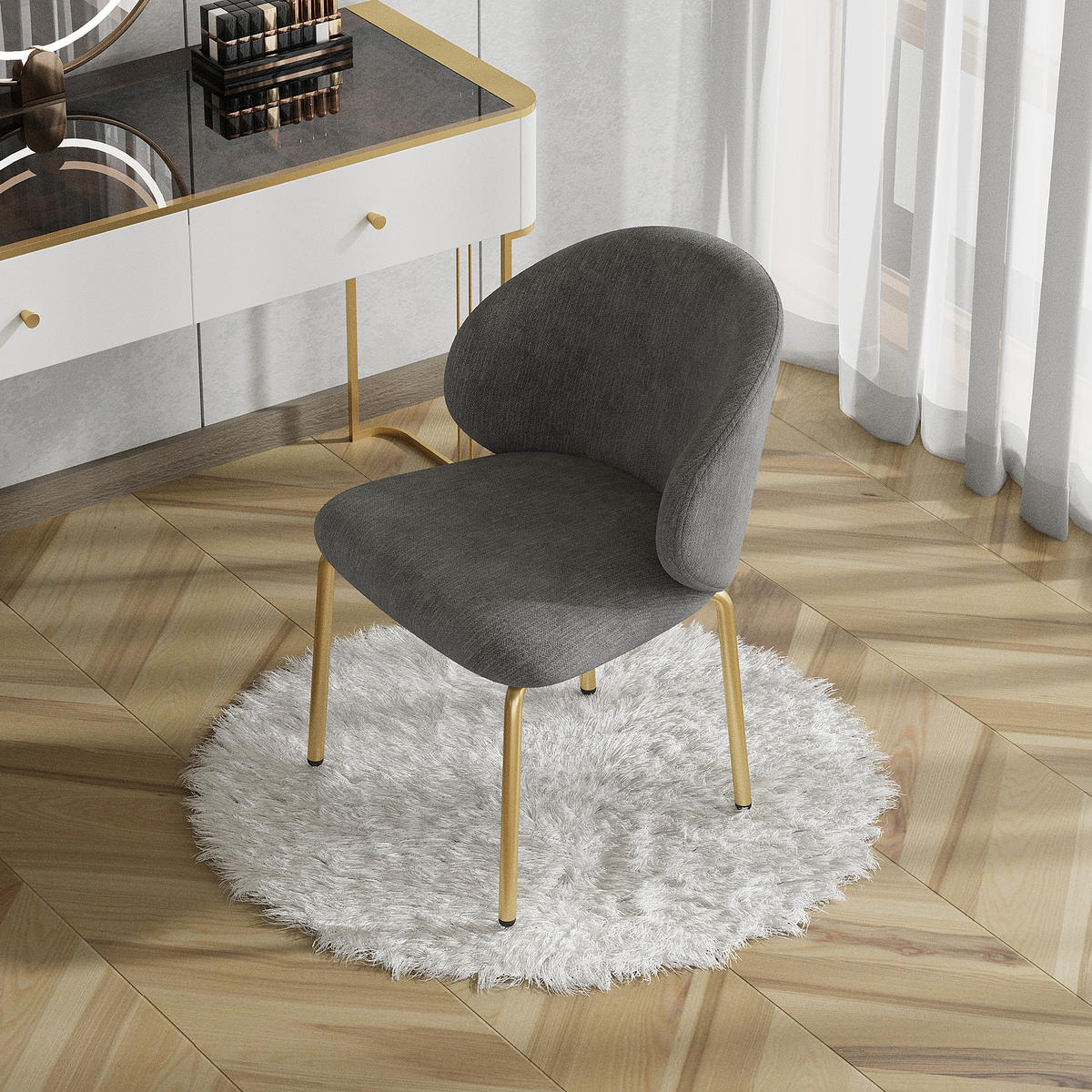 STUHLSET, 2 Esszimmerstühle, Chenille, Goldbeine, Grau - Grau, Textil (47.5/74/56cm) - FLIEKS