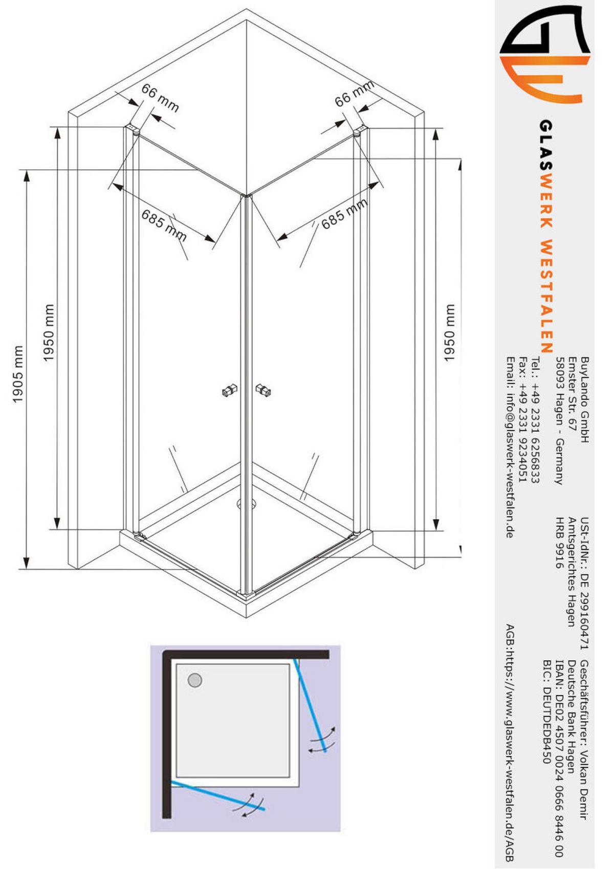 DUSCHKABINE Sofia 80x80x195cm Eck - Silberfarben, Glas (80/80/195cm) -  Glaswerk Westfalen