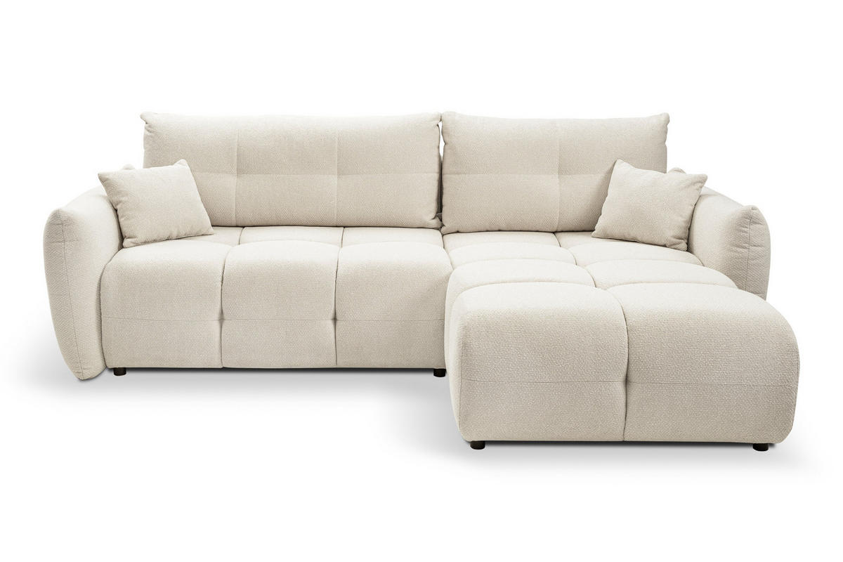 ECKSOFA MODA E Creme Geflochtener Stoff mit Schlaffunktion - Creme, Holz (257/177cm) - MASSENO