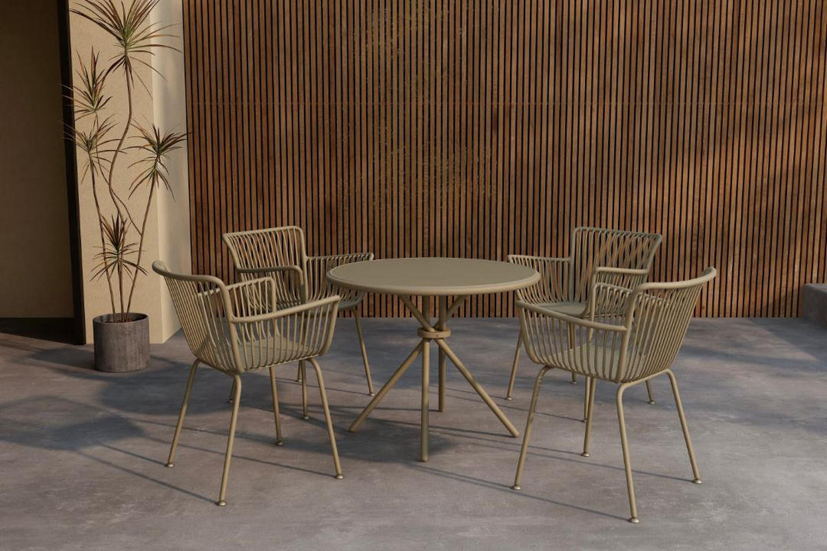 GARTENSET, Sifnos, Tisch Beige, Glas, 90 x 90 x 71 cm, 5-teilig - Beige, Glas - ebuy24