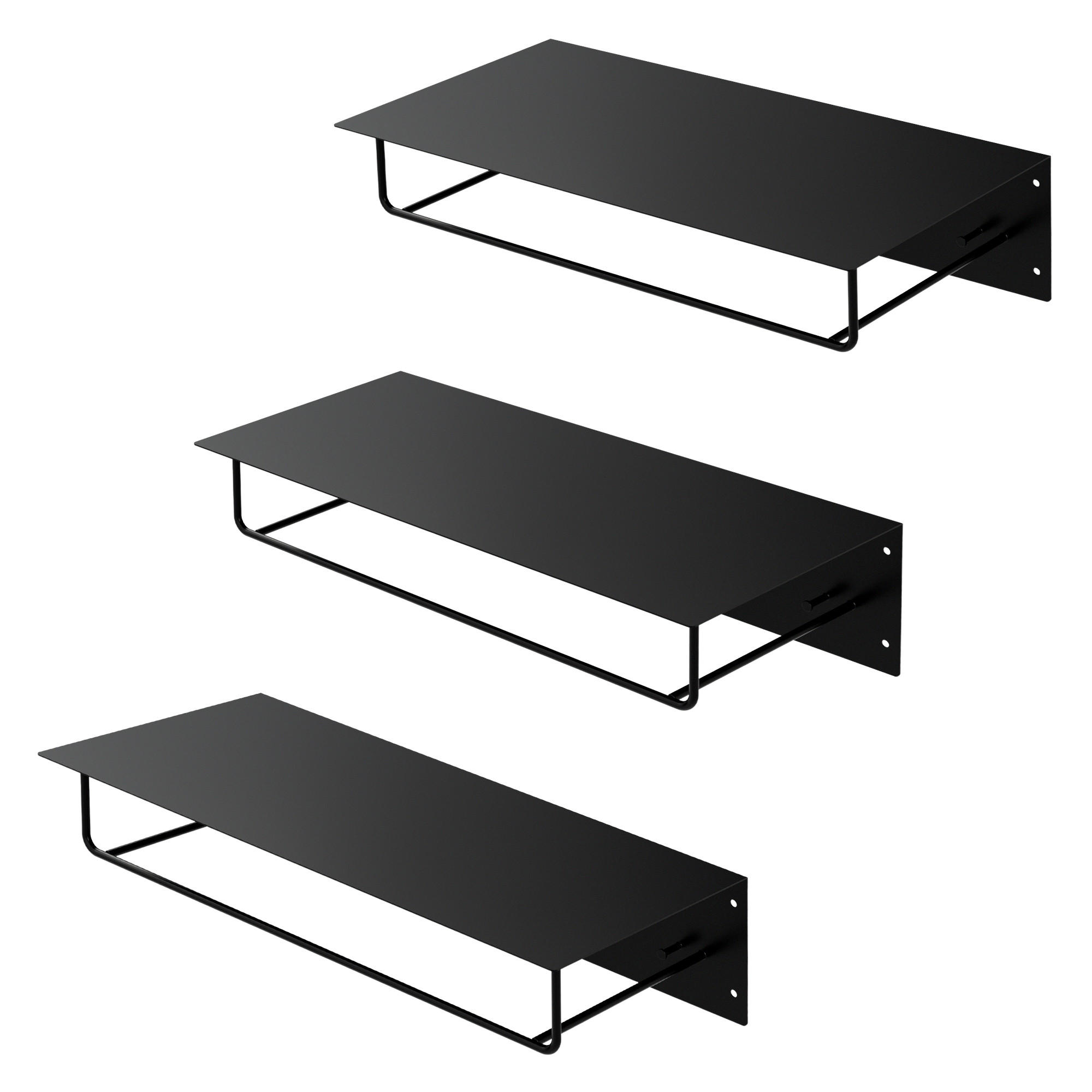 ML-DESIGN NÁSTĚNNÝ VĚŠÁK, sada 3 ks, 60 x 30 x 15 cm, černý, kovový