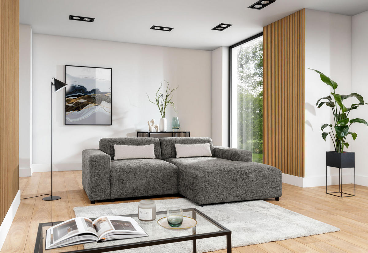 ECKSOFA L Form Jughlio Grau 240/165/75 cm Rechts mit Schlaffunktion - Schwarz/Grau, Kunststoff/Textil (240/165cm) - AX Living