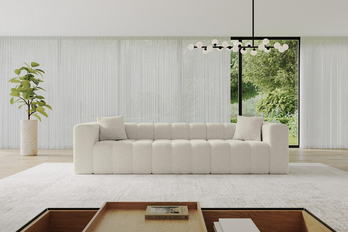POHOVKA 3-MÍSTNÁ DONY-3 315x90x71 cm Béžová Buklé - černá/písková barva, kompozitní dřevo/textil (315/71/90cm) - ALTDECOR