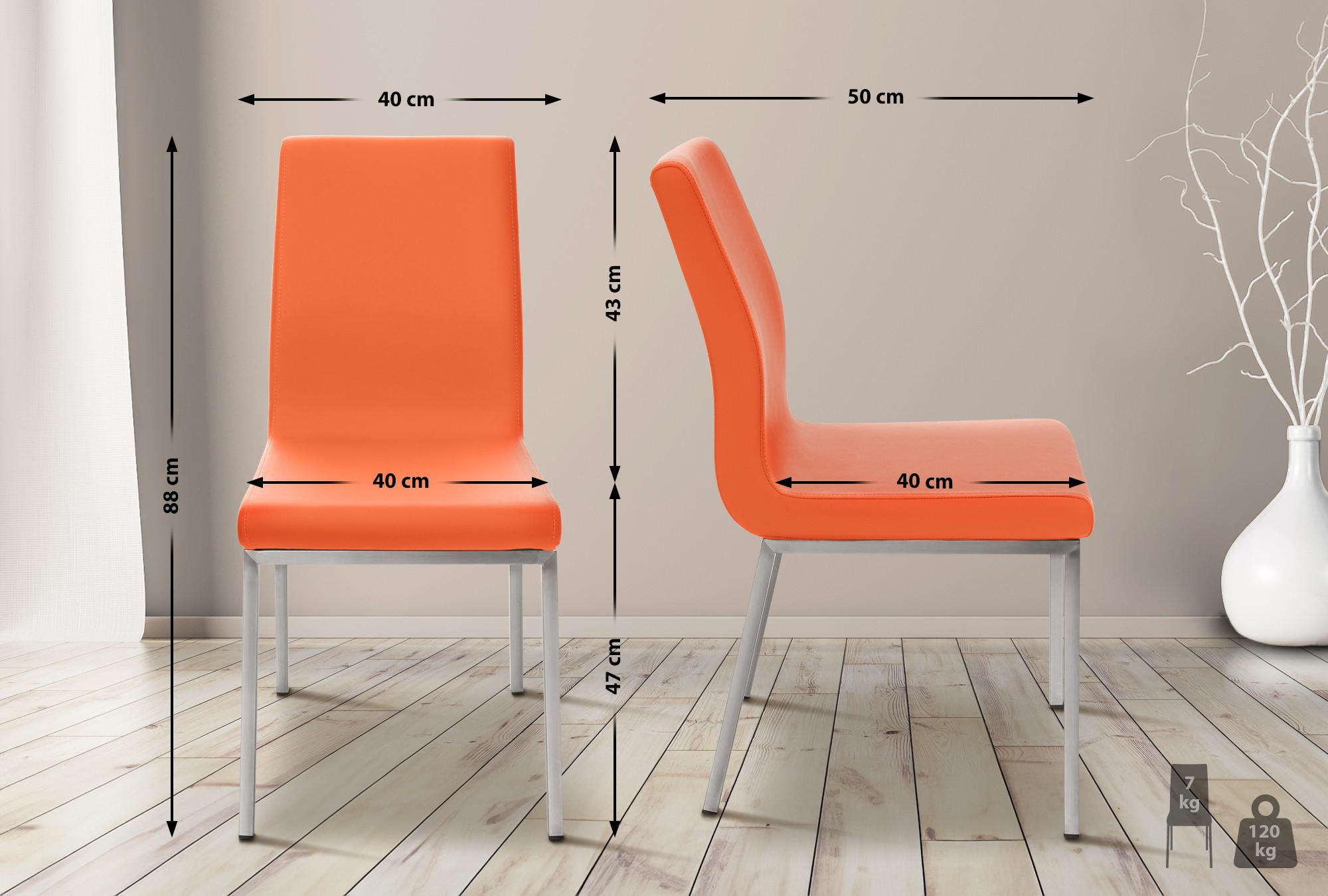 STUHL Lederlook Orange - Edelstahlfarben/Orange, Textil/Metall (40/88/50cm) - CLP