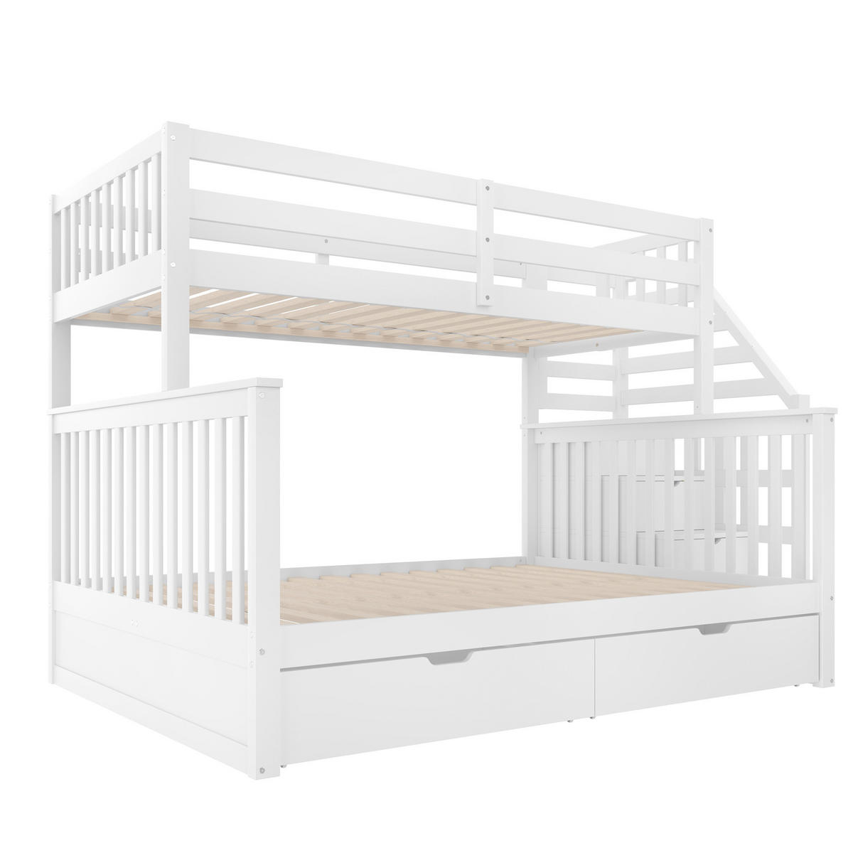 ETAGENBETT 90/200 cm über 140/200 cm Weiß aus Kiefer mit Schubladen und Stauraum - Weiß, Holzwerkstoff (90/200cm) - OKWISH